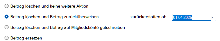 Mitgliedsdaten / Beitragsassistent / Entfernen - Zurücküberweisen