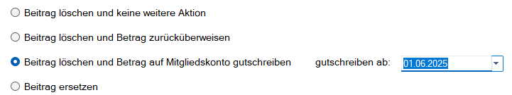 Mitgliedsdaten / Beitragsassistent / Entfernen - Gutschreiben