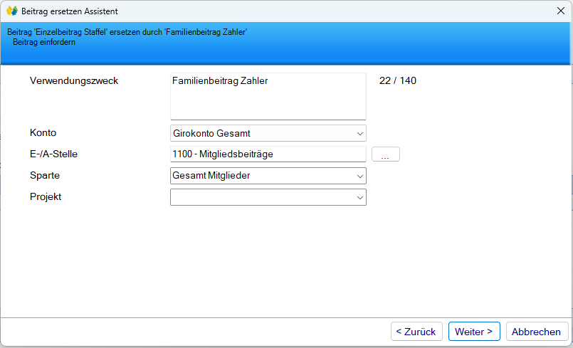 Mitgliedsdaten / Beitragsassistent/Ersetzen - Zurückerstatten - Abrechnung