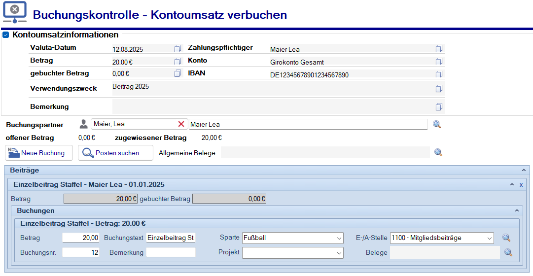 Neue Buchungsmaske - Beitragszahlung - Idealfall